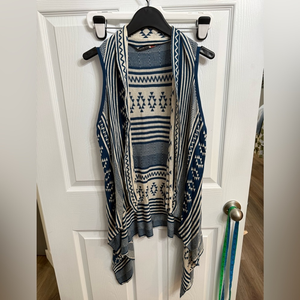 Origami by Vivien Southwestern Aztec Cotton Open Cardigan Vest Boho Festival S/M